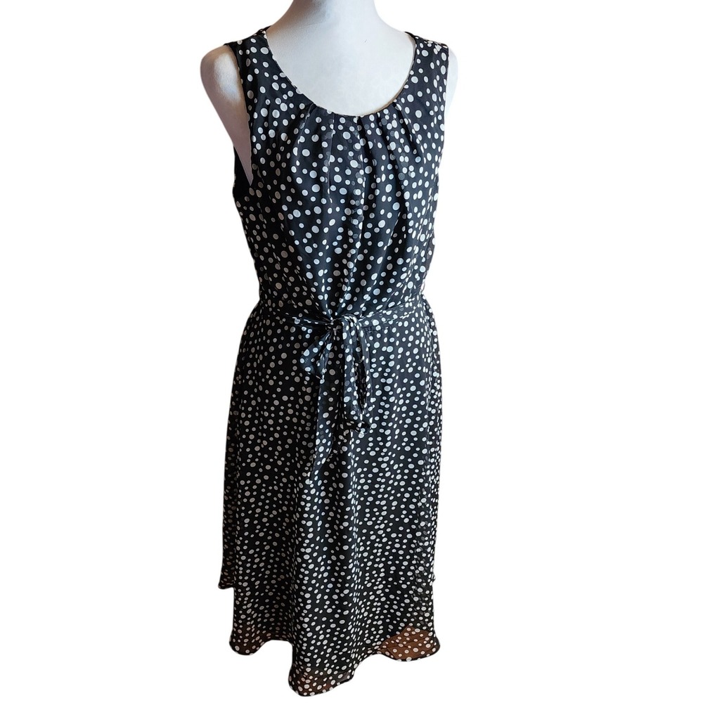 NY Collection Womens Black White Polka‎ Dot Sleeveless Midi Dress CCD0525 PL NWT
